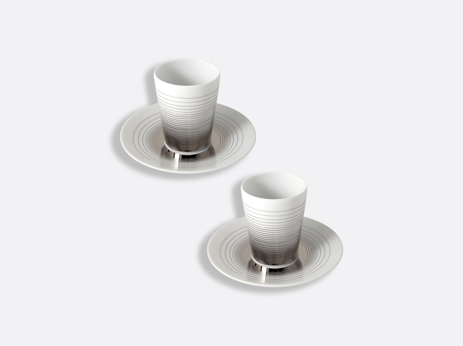 Coffret de 2 tasses et soucoupes café sans anse 7 cl en porcelaine de la collection Loop platine Bernardaud
