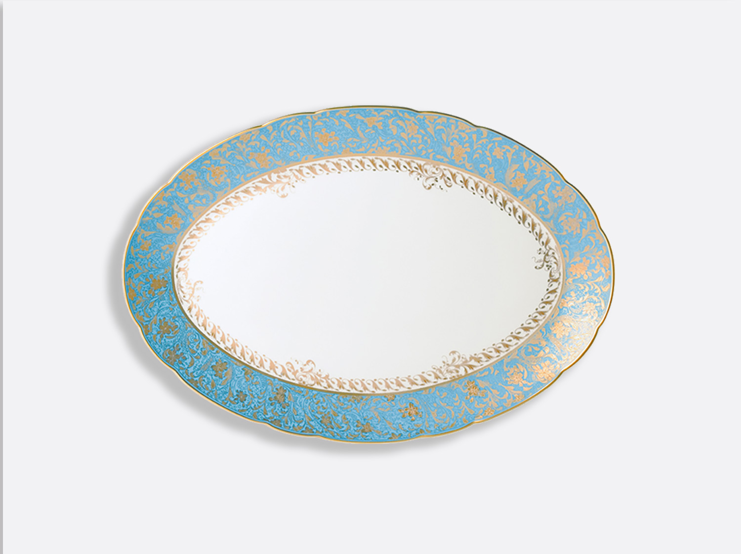 Plat ovale 38 cm en porcelaine de la collection Eden turquoise Bernardaud