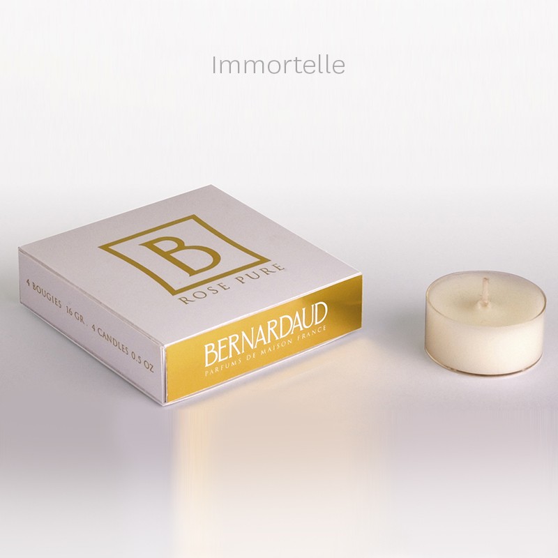 Boîte de 4 bougies 16 gr Immortelle (durée de diffusion : environ 6 h) en porcelaine de la collection Parfums de maison Bernardaud