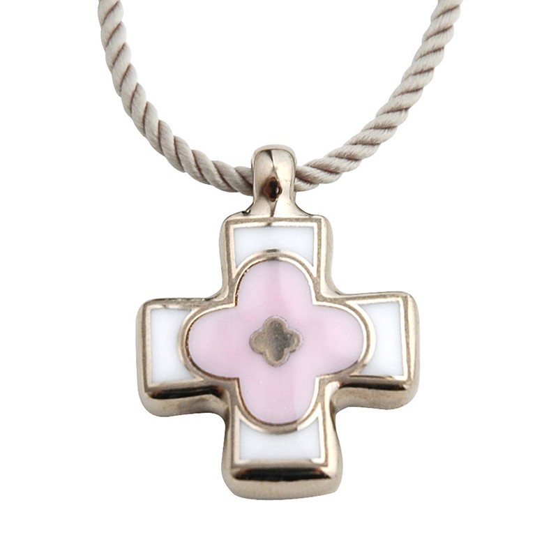Petite croix (haut. 32mm) en porcelaine de la collection ROMANE PARME PLATINE Bernardaud