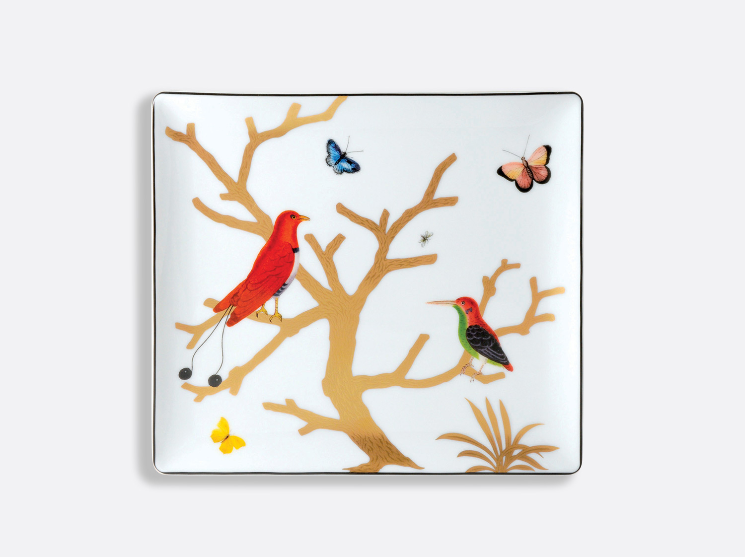 スクエアトレイ　22x19.5cm en porcelaine de la collection Aux oiseaux Bernardaud