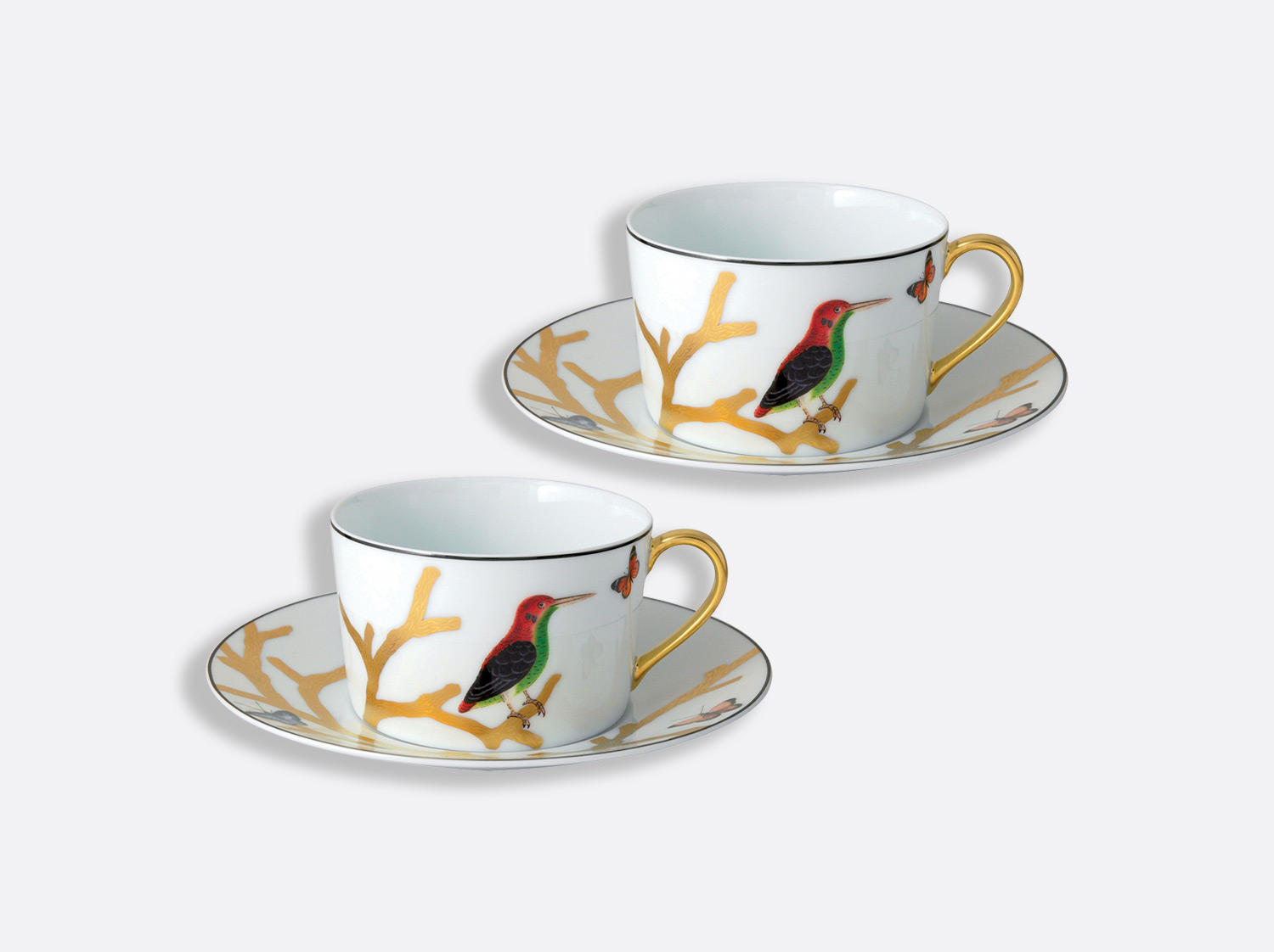 Coffret de 2 tasses et soucoupes déjeuner de 25 cl en porcelaine de la collection Aux oiseaux Bernardaud