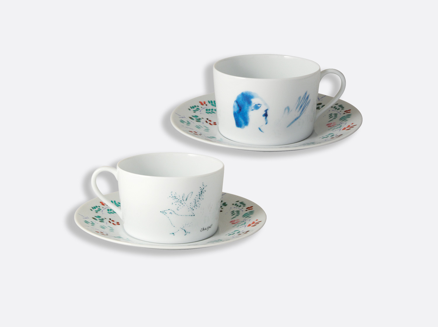 Coffret de 2 tasses et soucoupes déjeuner assorties 25 cl en porcelaine de la collection Collection Marc chagall Bernardaud