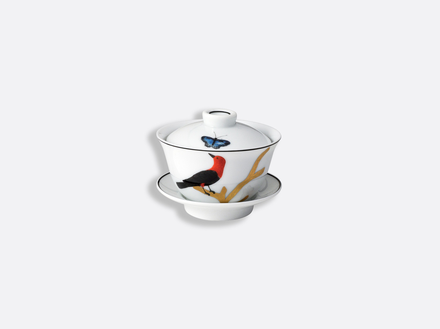 Petite tasse thé couverte 10 cl en porcelaine de la collection Aux oiseaux Bernardaud
