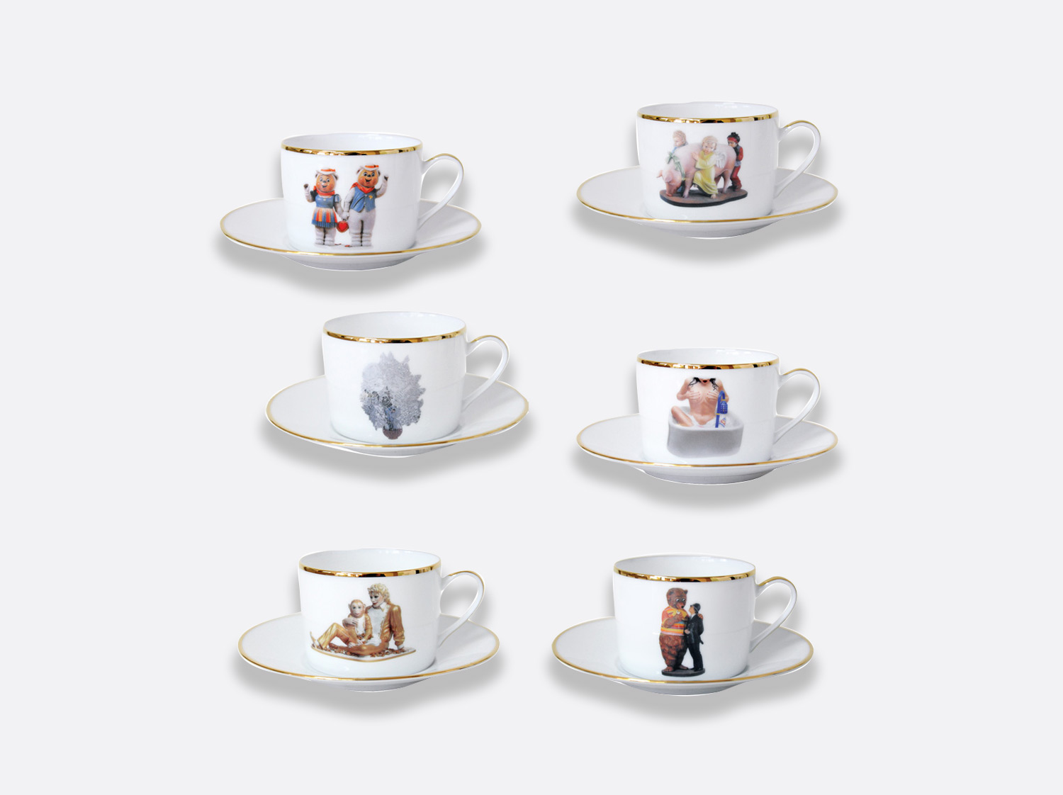 Coffret de 6 tasses 15 cl et soucoupes à thé assorties en porcelaine de la collection Banality series Bernardaud