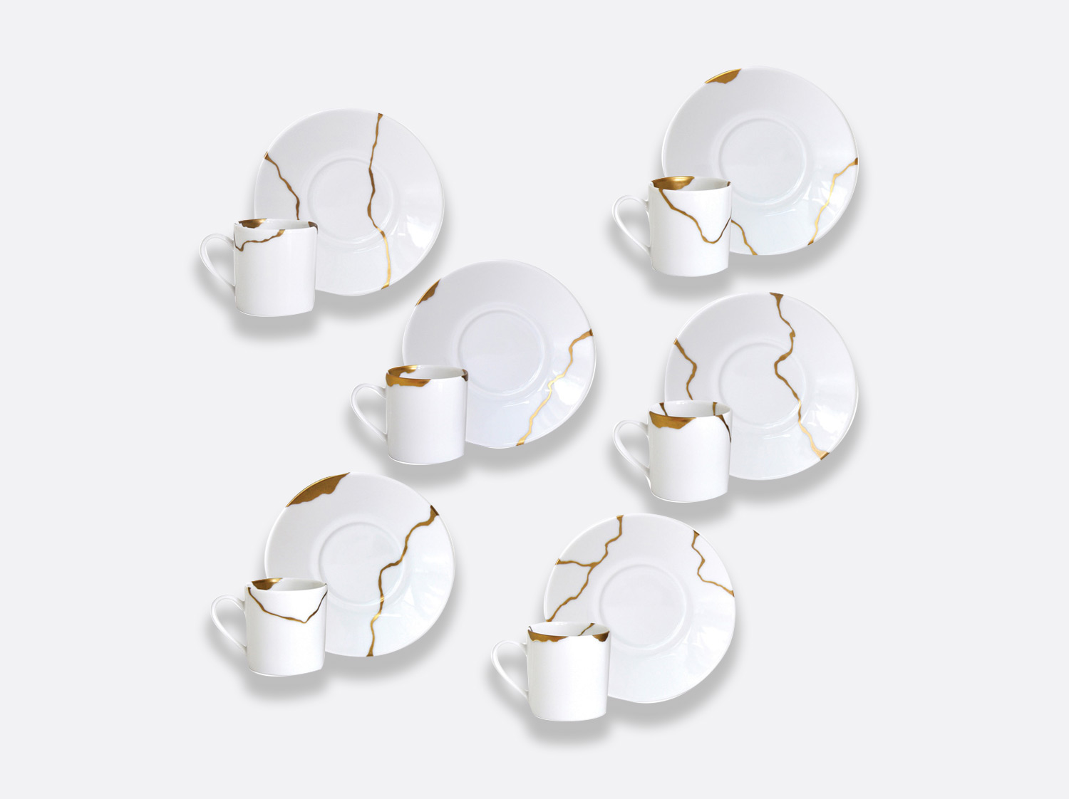 China Gift box set of 6 assorted espresso cups and saucers 3 oz of the collection Kintsugi | Bernardaud