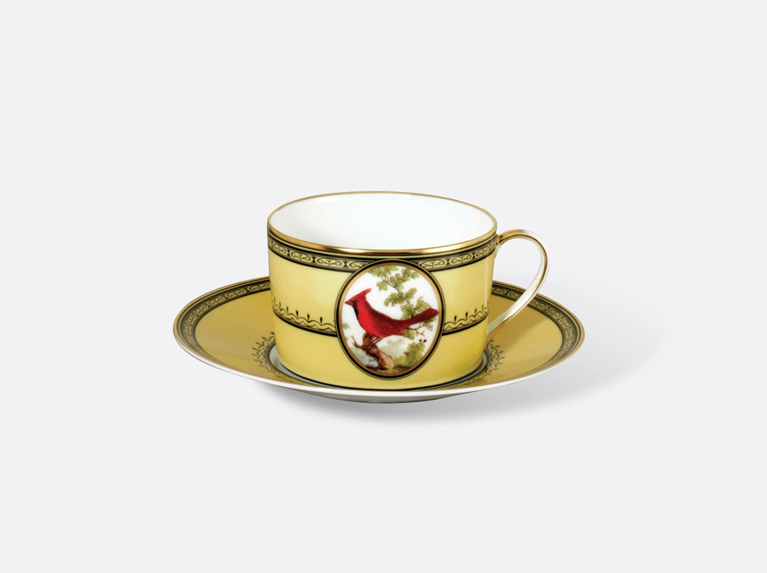 Tasse et soucoupe déjeuner Cardinal huppe de Virginie 25 cl en porcelaine de la collection Jardin du roi Bernardaud
