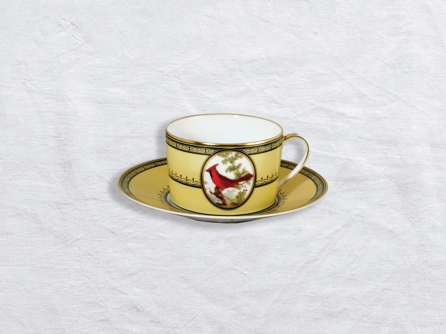 Tasse et soucoupe déjeuner Cardinal huppe de Virginie 25 cl en porcelaine de la collection Jardin du roi Bernardaud