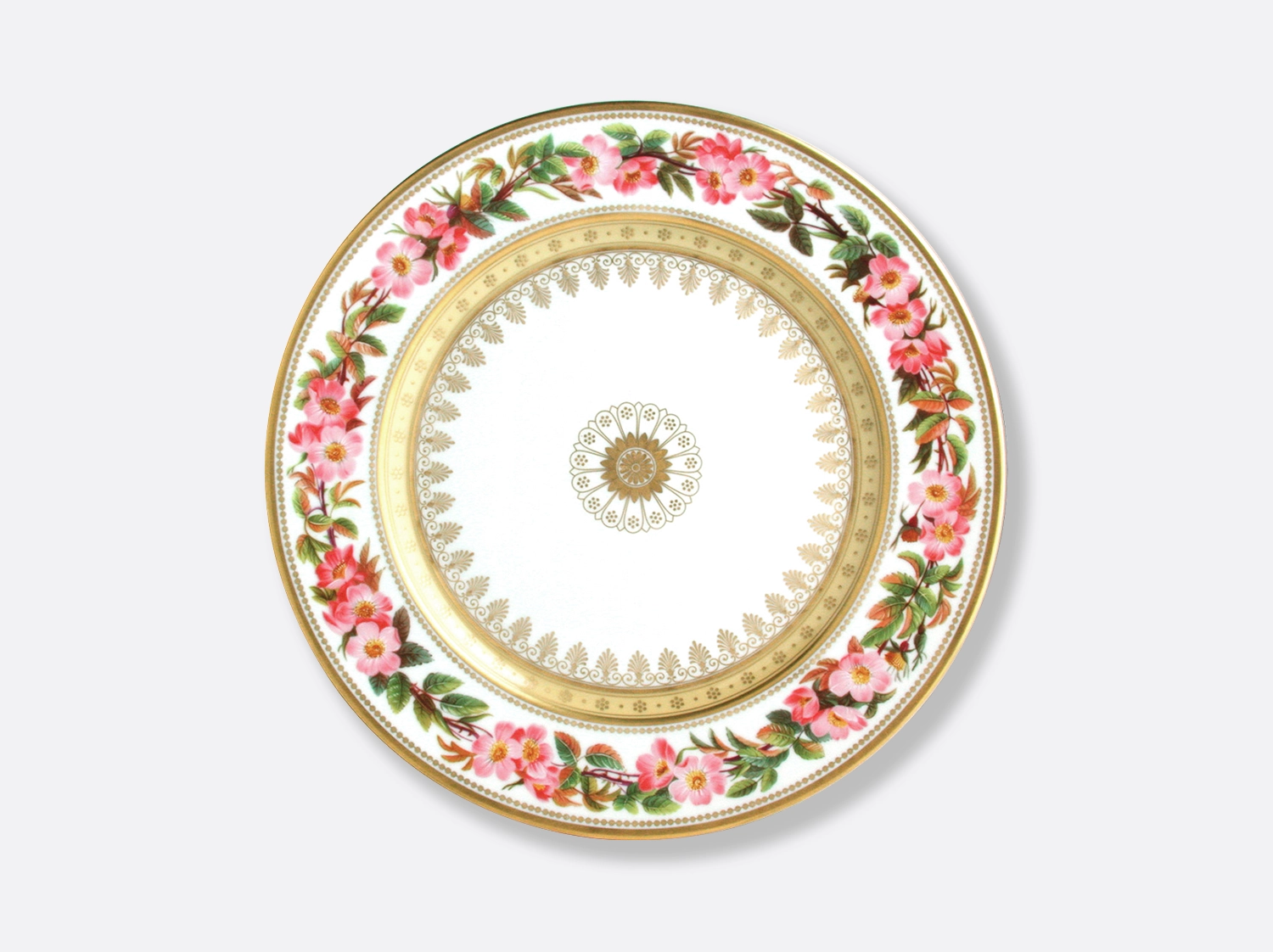 Assiette à dîner Rosier feuilles rougeatre 26 cm en porcelaine de la collection Botanique Bernardaud