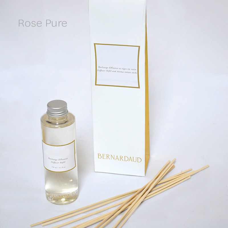 Recharge pour diffuseur 150 ml + tiges en rotin "Rose pure" en porcelaine de la collection Recharge CHARMILLE Bernardaud