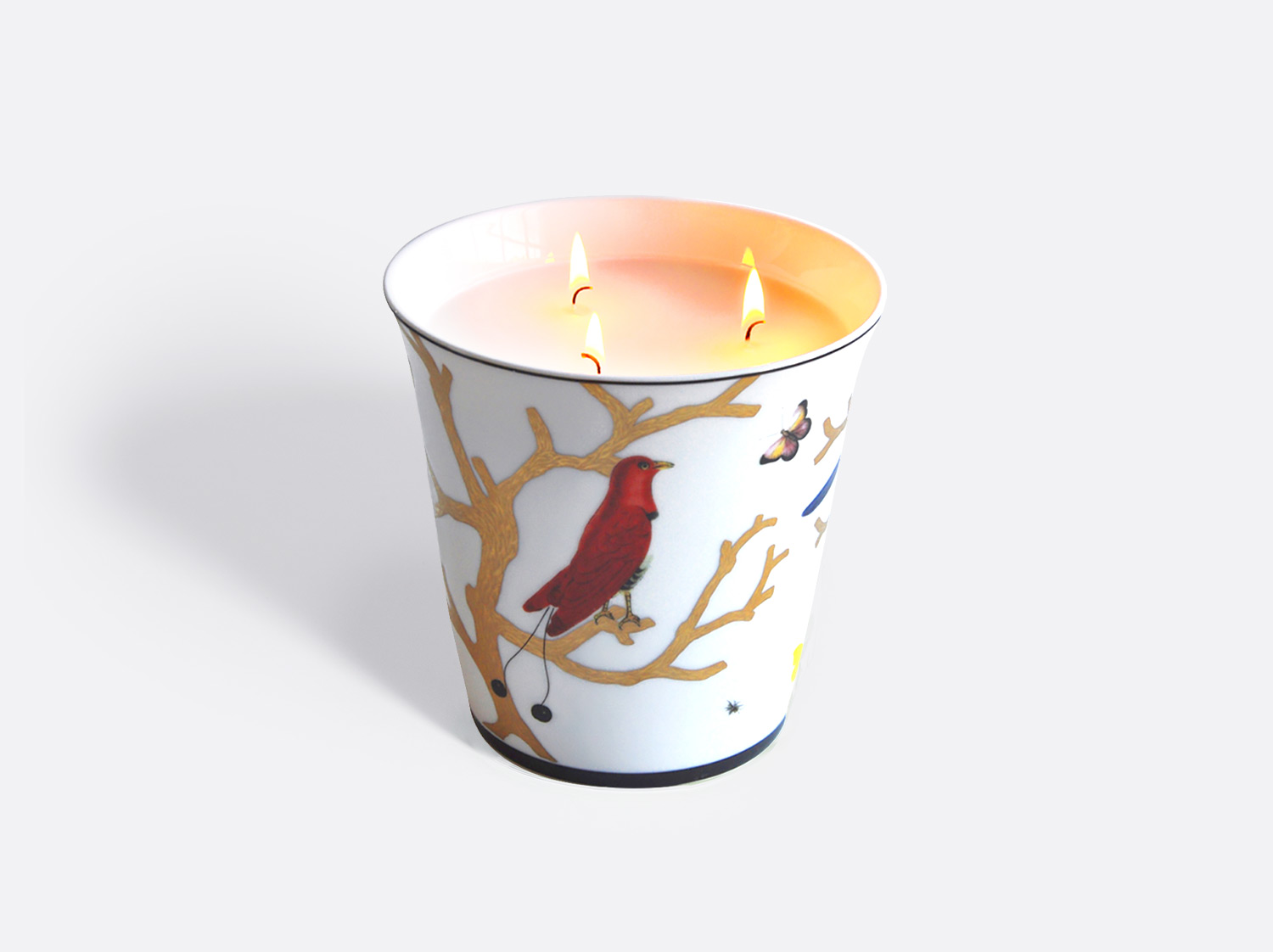 Pot à bougie 15 cm + bougie parfumée 950g en porcelaine de la collection Aux oiseaux Bernardaud
