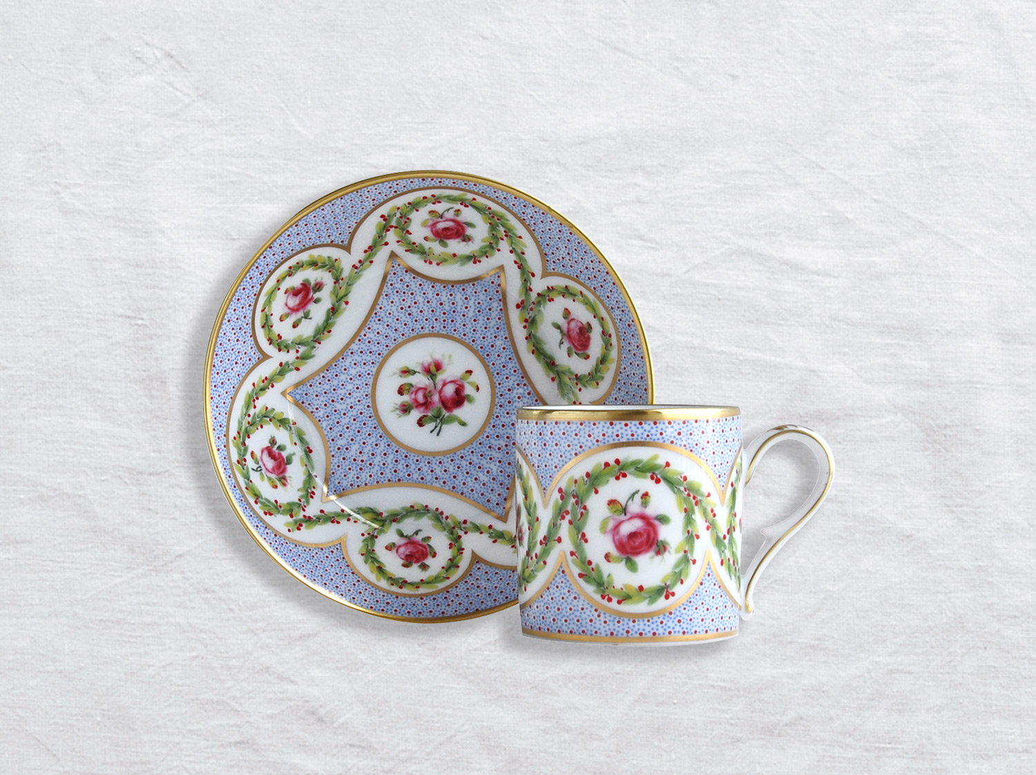 カップ&ソーサー リトロン en porcelaine de la collection Myrtes et roses Bernardaud