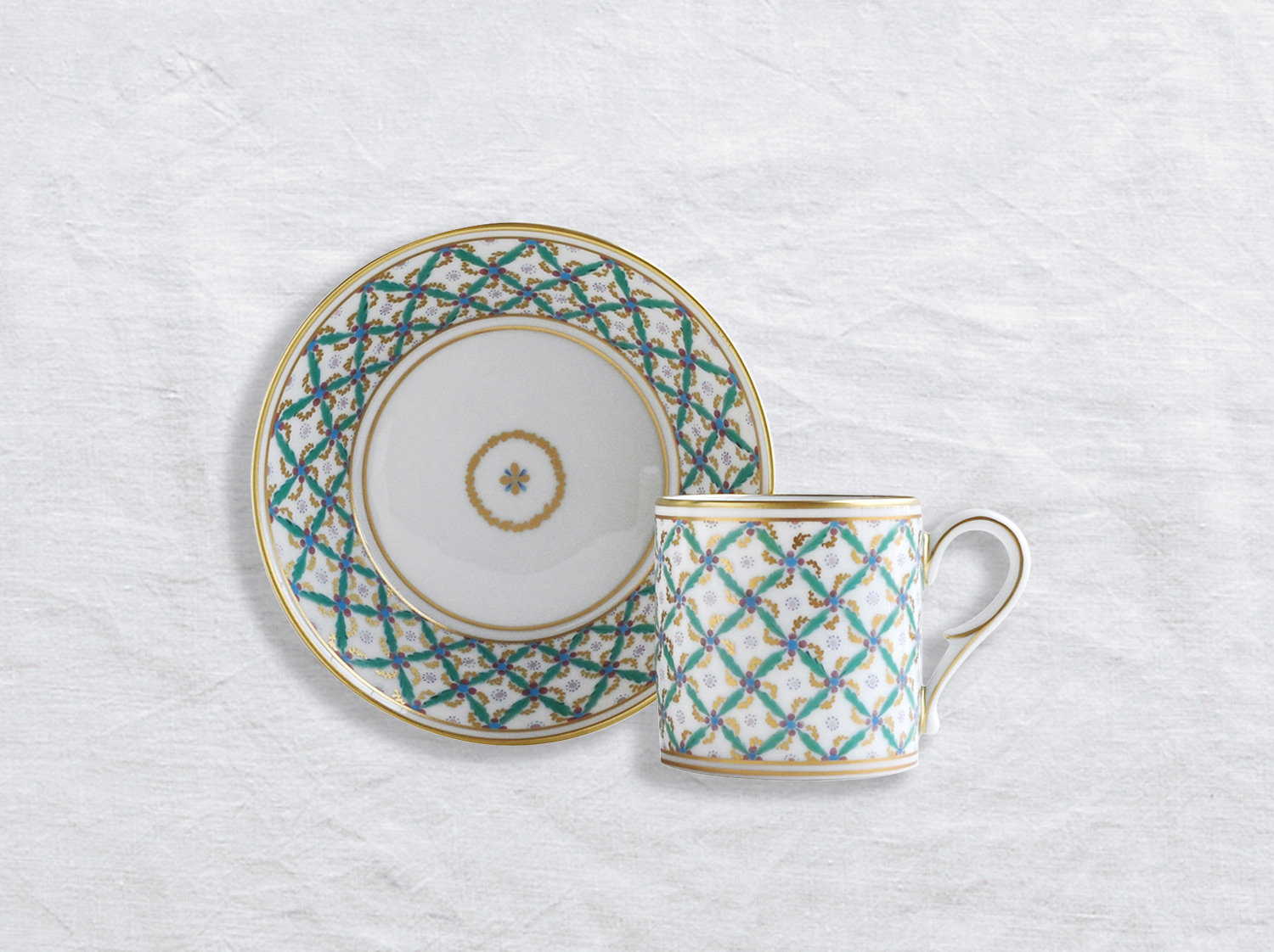 China Litron cup & saucer of the collection Quadrille vert | Bernardaud