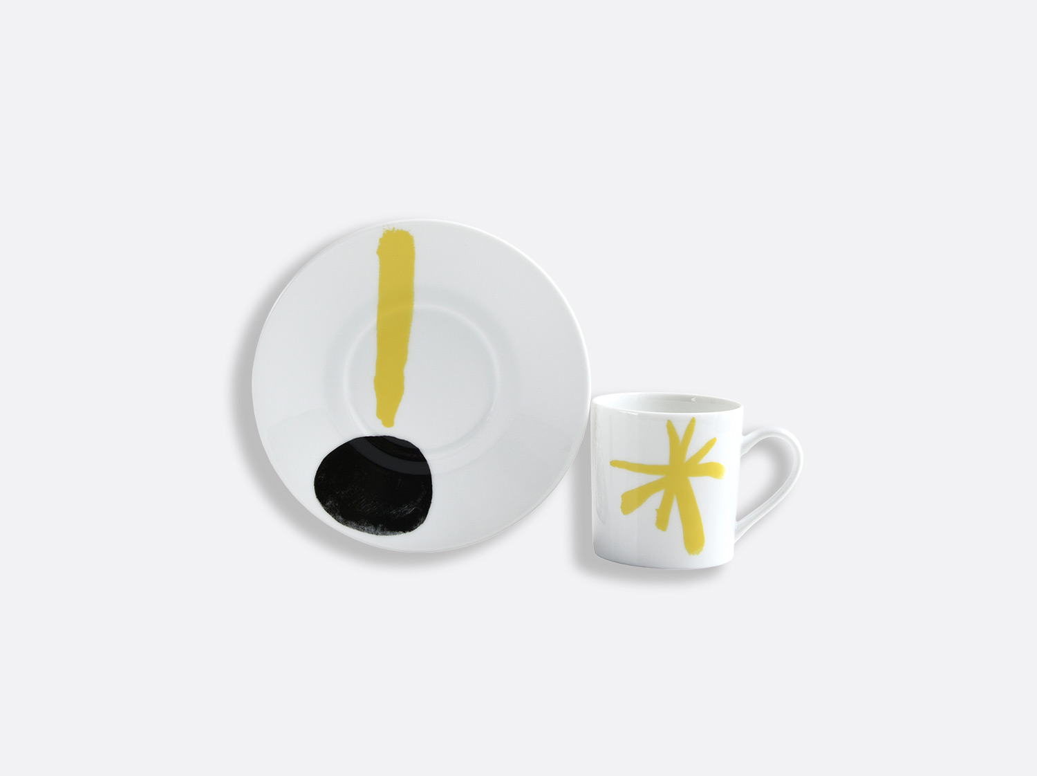 2 Tasses et soucoupes café Jaune - Pages 15 et 61 en porcelaine de la collection PARLER SEUL - Joan Miro Bernardaud