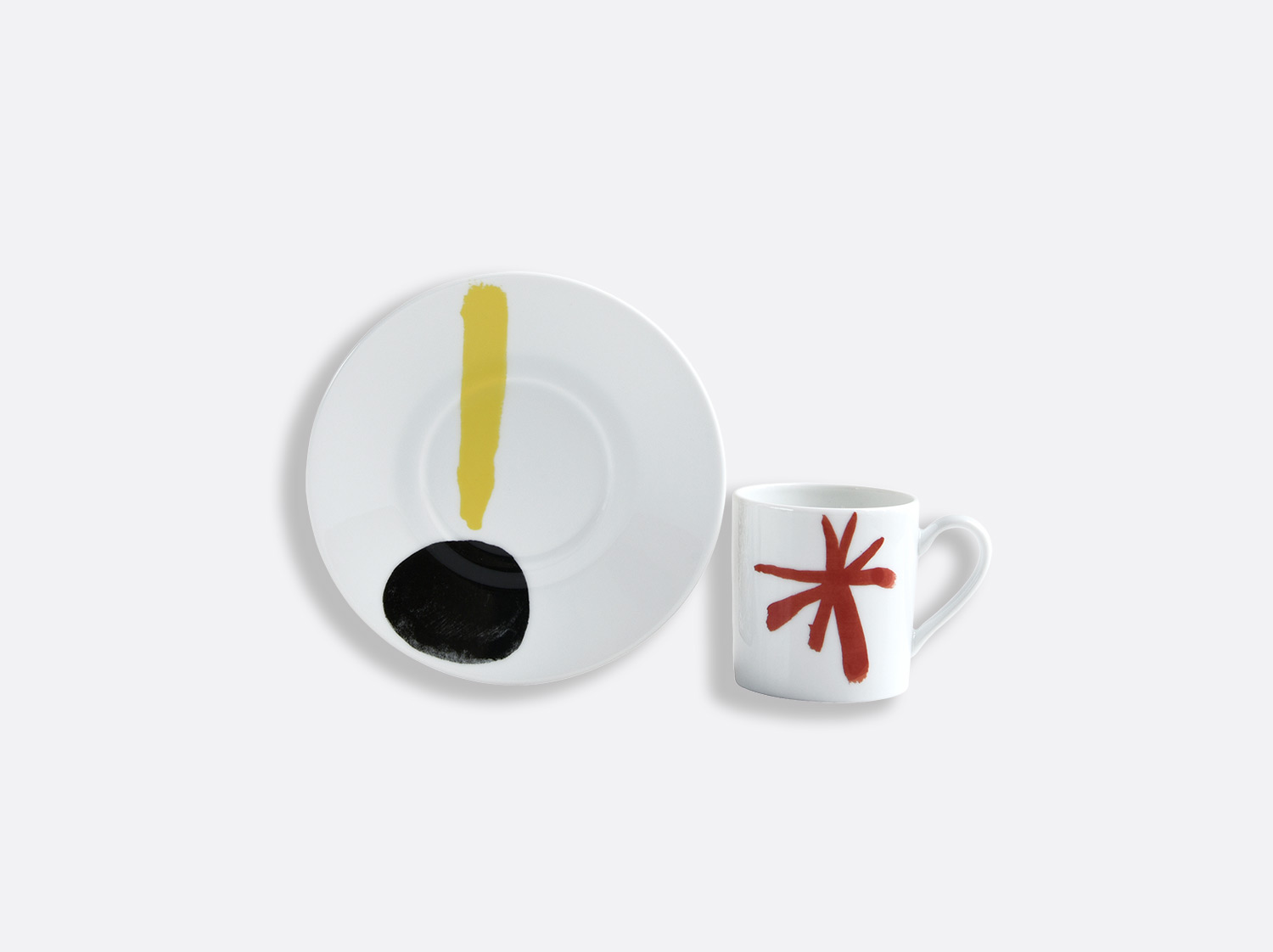 2 Tasses et soucoupes café Rouge - Pages 15 et 61 en porcelaine de la collection PARLER SEUL - Joan Miro Bernardaud