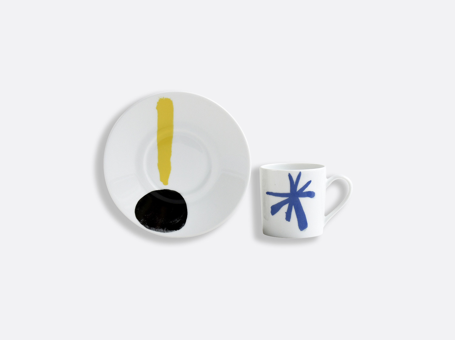 2 Tasses et soucoupes café Bleu - Pages 15 et 61 en porcelaine de la collection PARLER SEUL - Joan Miro Bernardaud