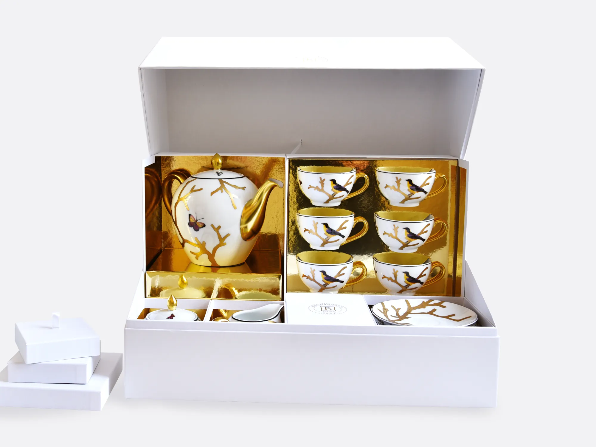Visual Tea gift case (teapot, creamer, sugar bowl, 6 tea cups and saucers)  Aux oiseaux