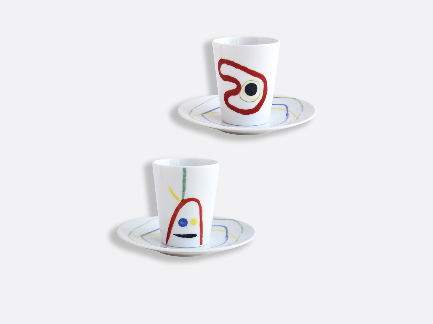 Coffret de 2 tasses et soucoupes café assorties 7 cl en porcelaine de la collection A TOUTE EPREUVE - JOAN MIRO Bernardaud