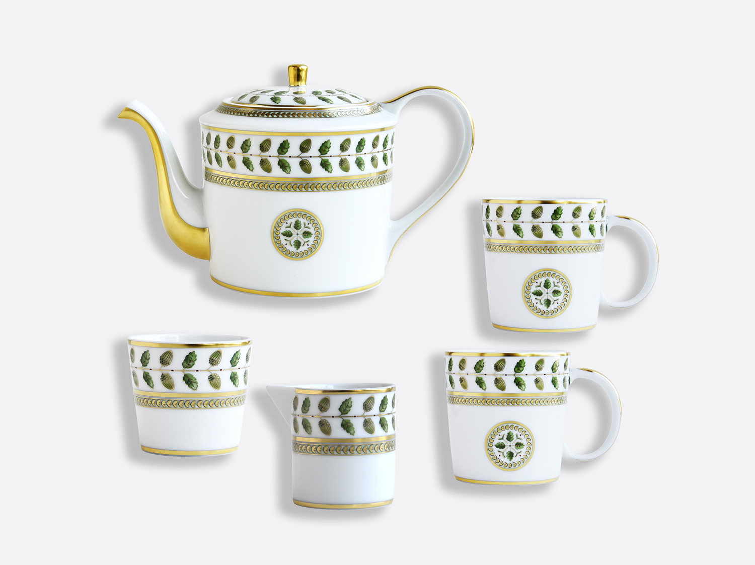 Coffret 1 théière, 2 mugs, 1 sucrier et 1 crémier en porcelaine de la collection Constance Bernardaud