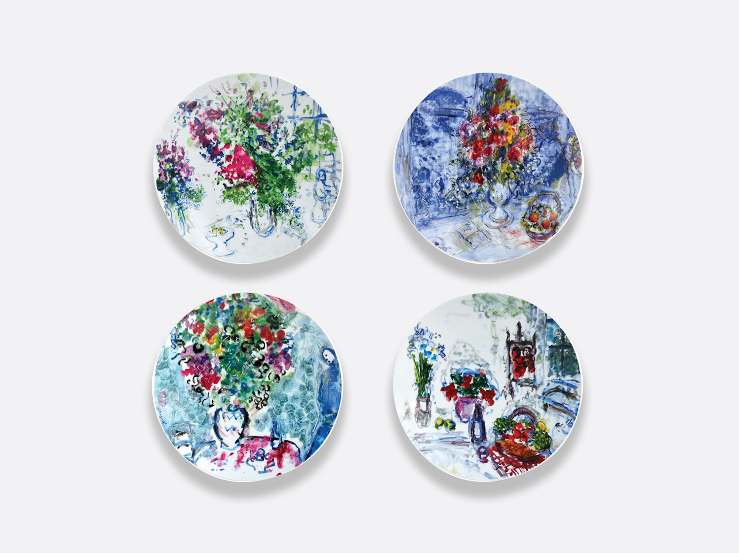 China Set of 4 assorted salad plates 8.5'' of the collection LES BOUQUETS DE FLEURS DE  MARC CHAGALL | Bernardaud