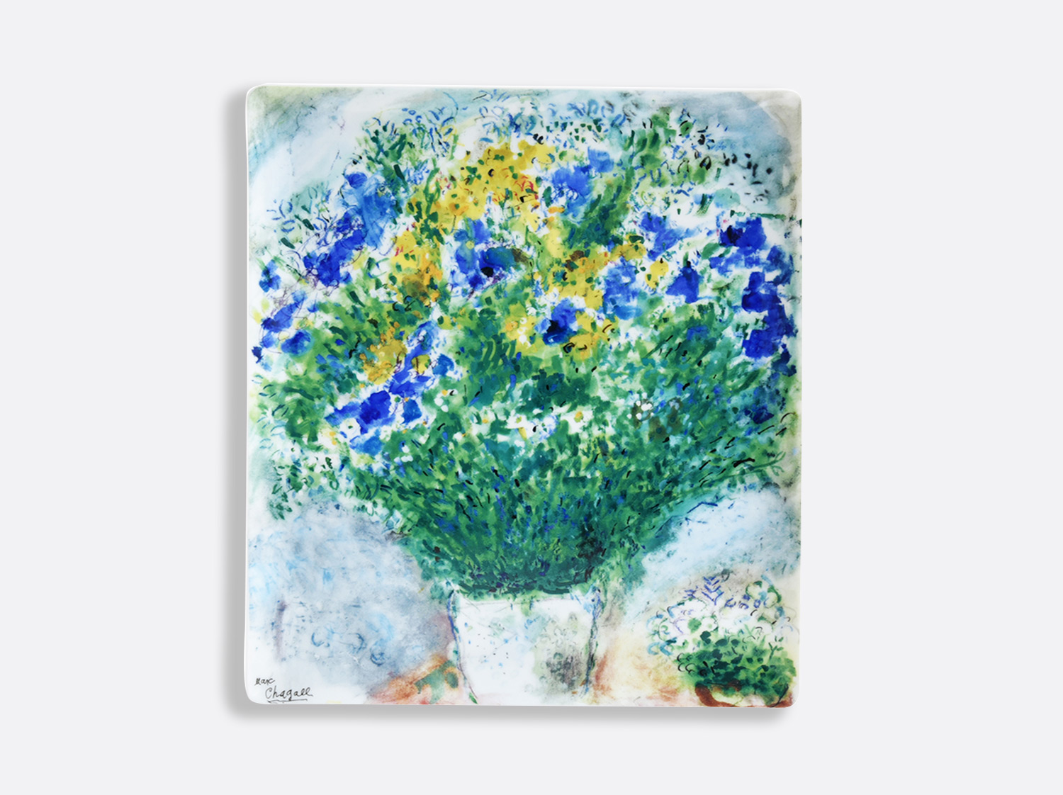 Plateau rectangulaire 26,5 x 23,5 cm en porcelaine de la collection LES BOUQUETS DE FLEURS DE  MARC CHAGALL Bernardaud