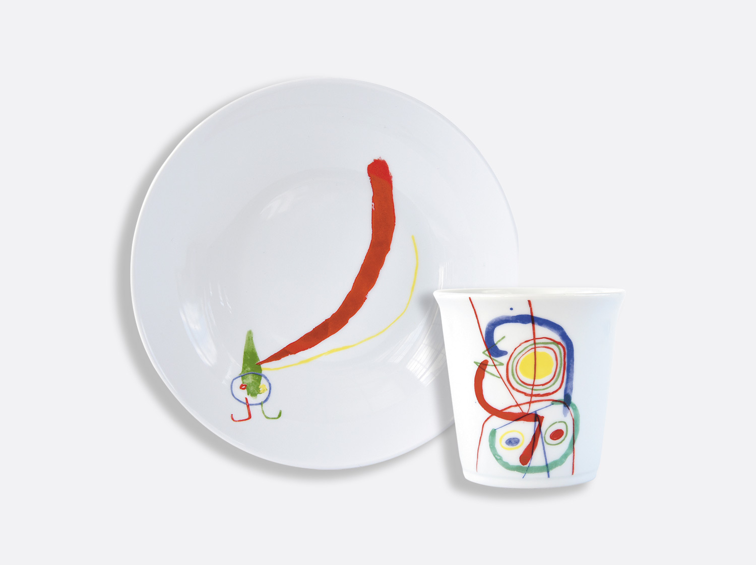 クープスーププレート 19 cm 1枚 + タンブラーのセット en porcelaine de la collection A TOUTE EPREUVE - JOAN MIRO SERVICE ENFANT Bernardaud