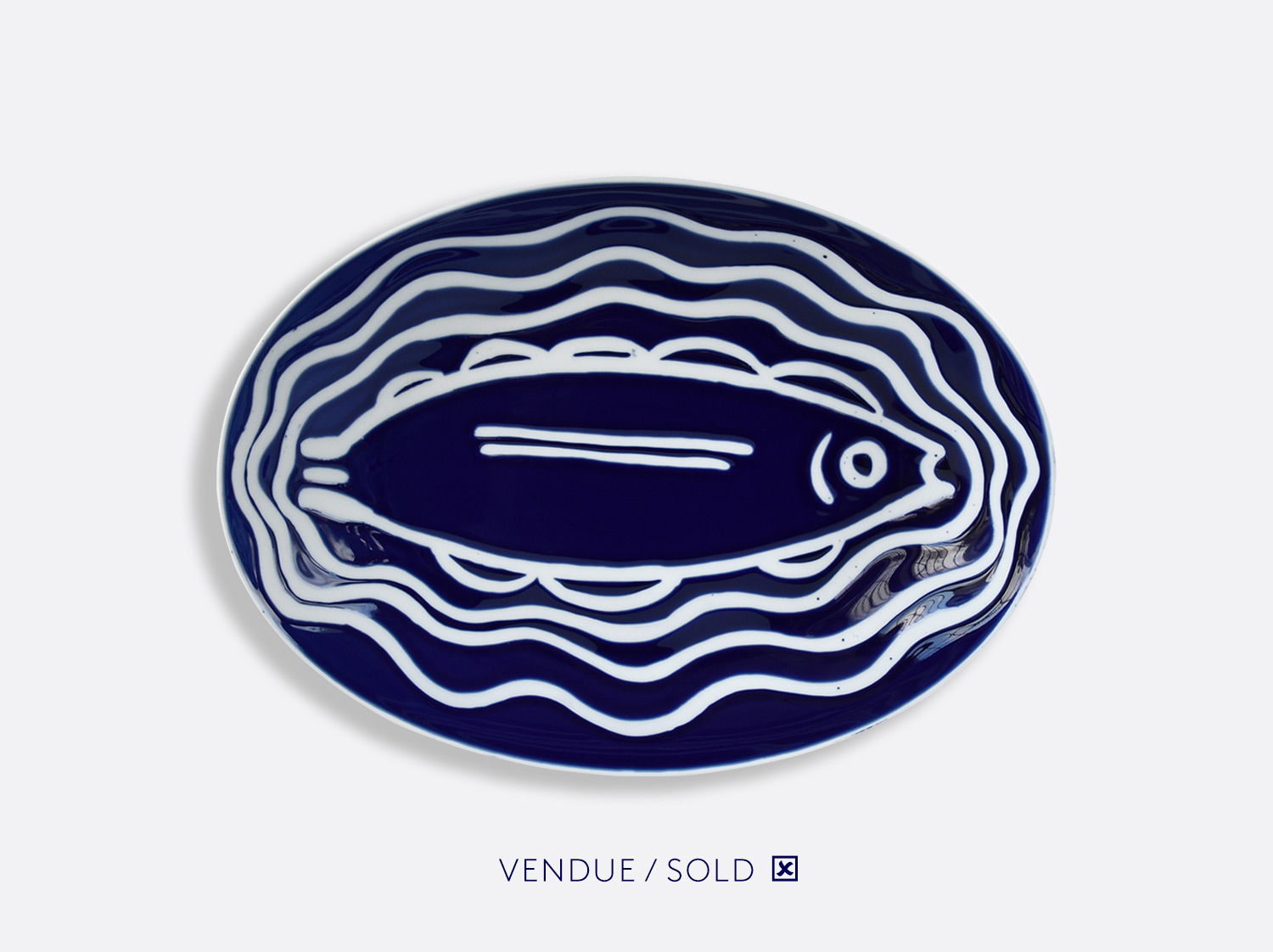 Plat ovale creux 39 cm n°5 en porcelaine de la collection Atelier Buffile - Algues et Poissons Bernardaud