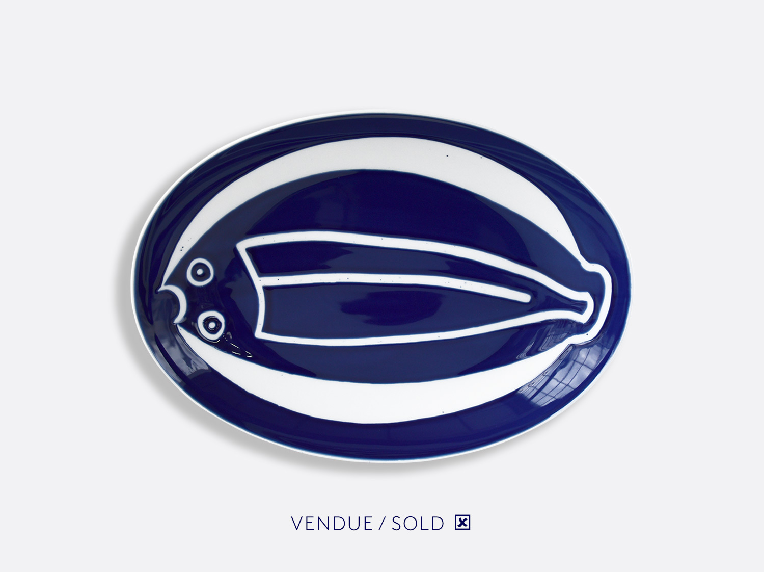 Plat ovale creux 39 cm n°8 en porcelaine de la collection Atelier Buffile - Algues et Poissons Bernardaud