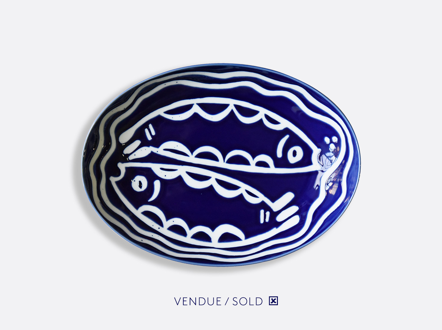 Plat ovale creux 39 cm n°15 en porcelaine de la collection Atelier Buffile - Algues et Poissons Bernardaud