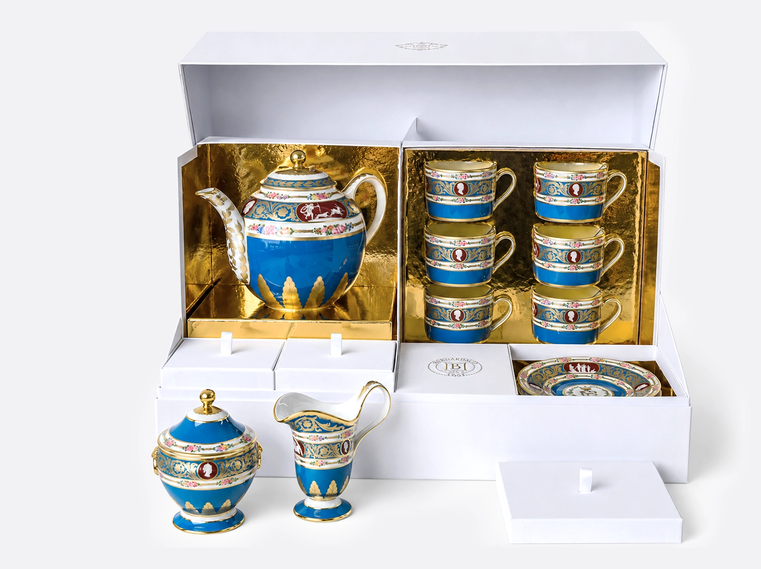 Visual Large tea gift case (teapot, creamer, sugar bowl, 6 tea cups and saucers) Catherine II