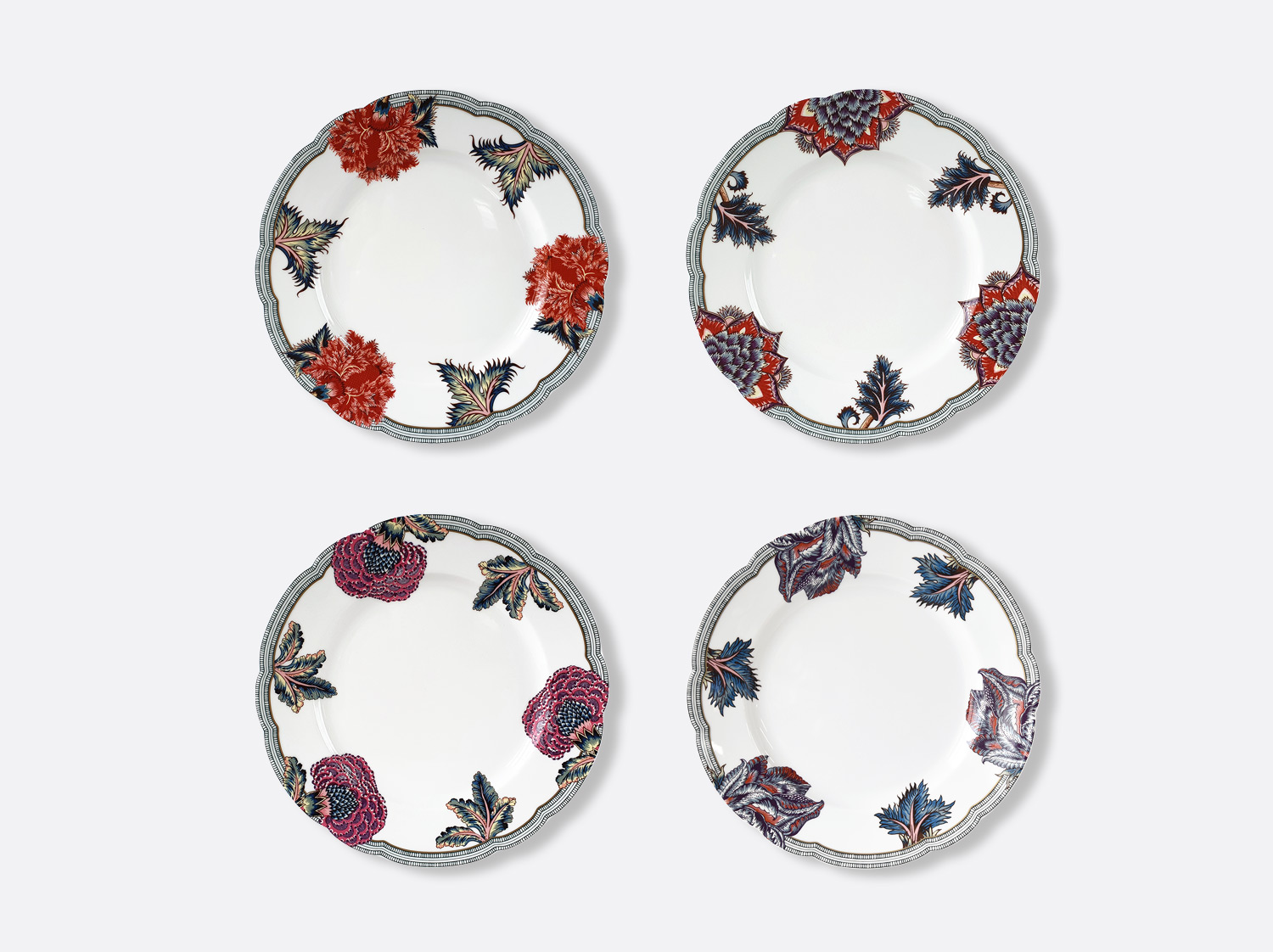 Coffret de 4 assiettes 26 cm assorties en porcelaine de la collection Collection Braquenié Bernardaud