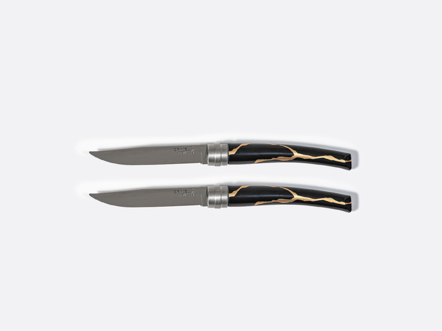 Coffret de 2 couteaux de table lame Miroir Argent en porcelaine de la collection KINTSUGI Charbon Bernardaud