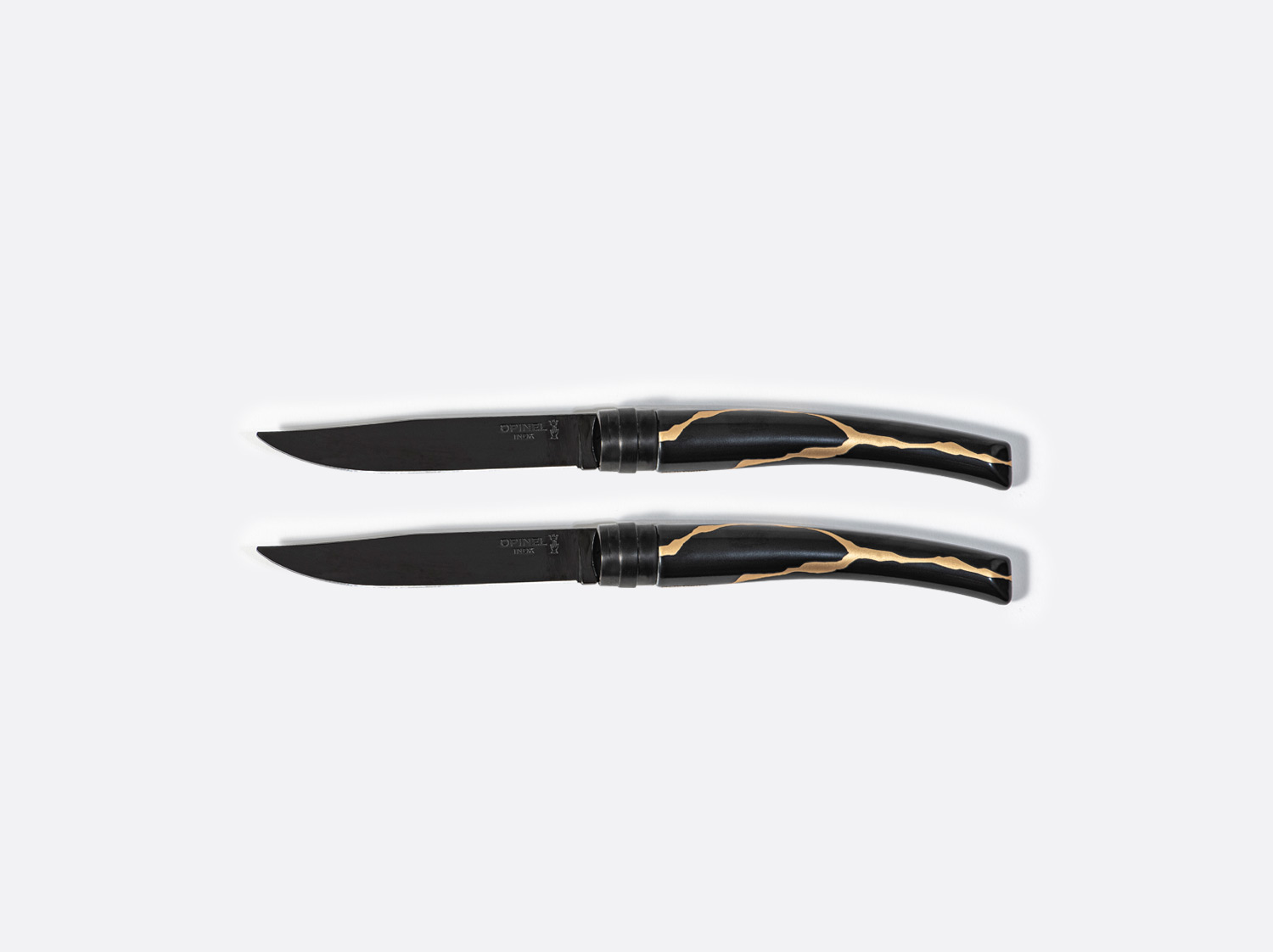 Coffret de 2 couteaux de table lame Miroir Noir en porcelaine de la collection KINTSUGI Charbon Bernardaud