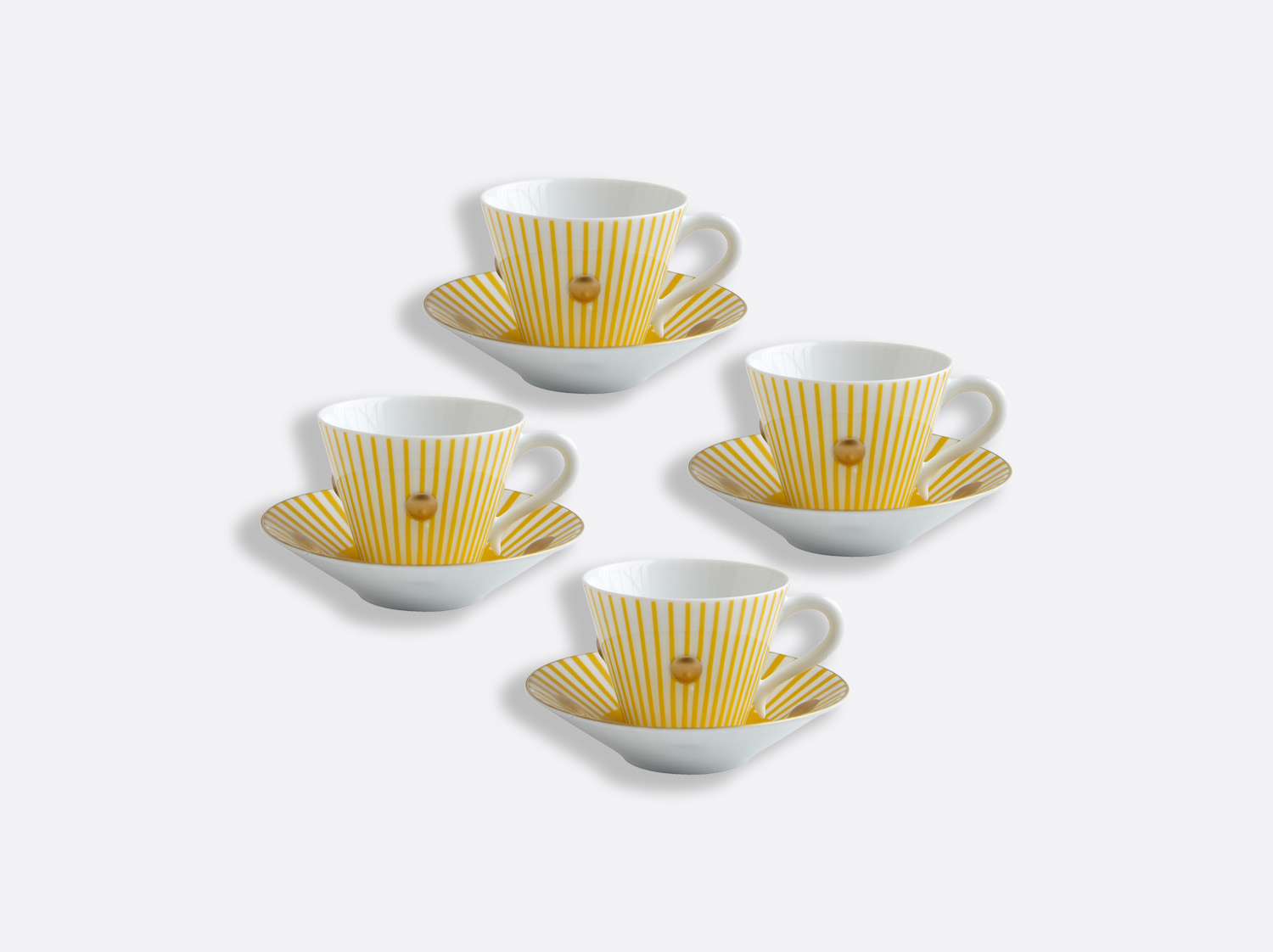 Coffret de tasses et soucoupes jaune 13 cl - Coffret de 4 en porcelaine de la collection Delphos - Olivier Gagnère Bernardaud