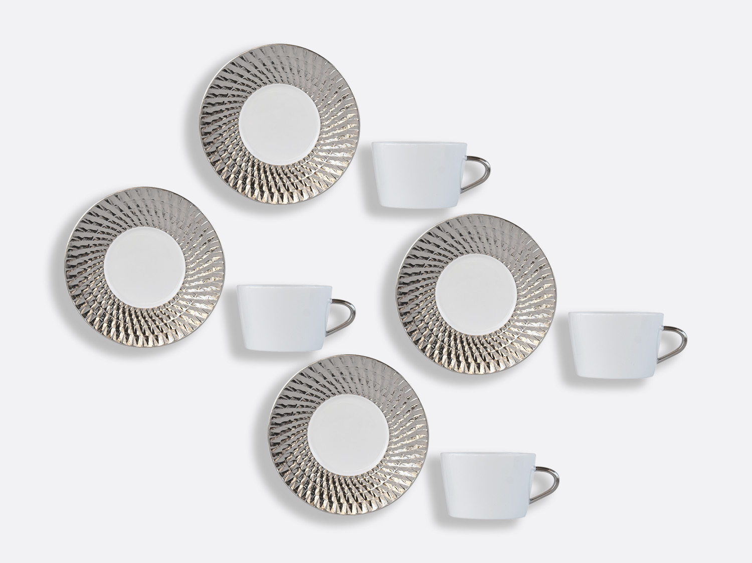 China Tea cup and saucer gift box - 20 cl - Set of 4 of the collection Twist platine | Bernardaud