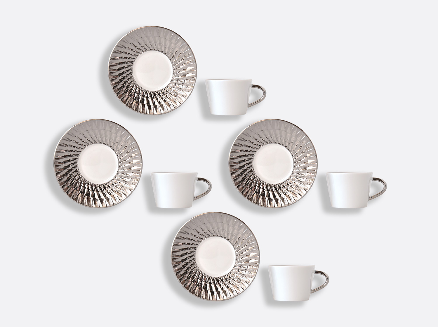 Coffret de tasses & soucoupes café 8 cl - Coffret de 4 en porcelaine de la collection Twist platine Bernardaud