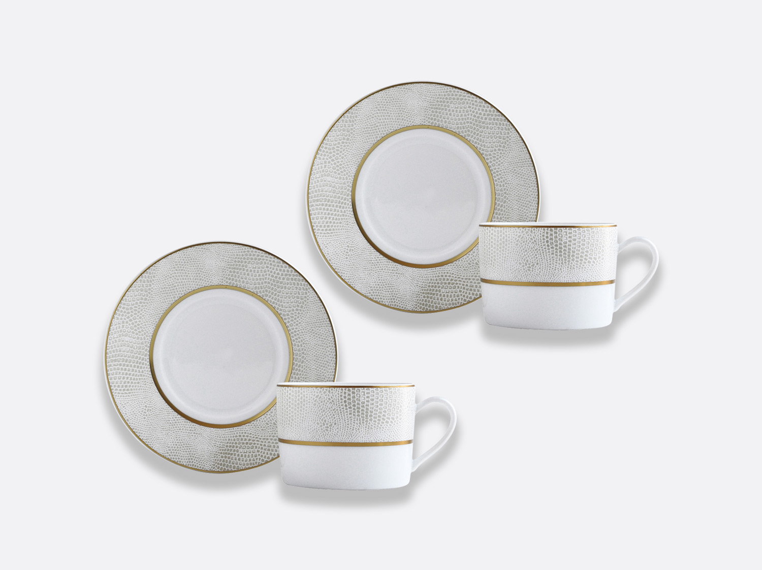 Coffret de tasses & soucoupes thé 15 cl - Coffret de 2 en porcelaine de la collection Sauvage or Bernardaud