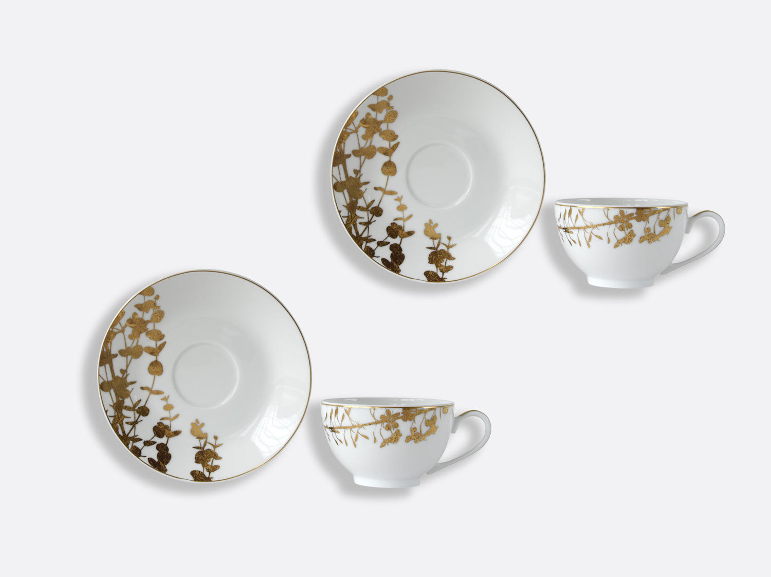 Coffret de tasses et soucoupes thé 13 cl - Coffret de 2 en porcelaine de la collection Vegetal or Bernardaud