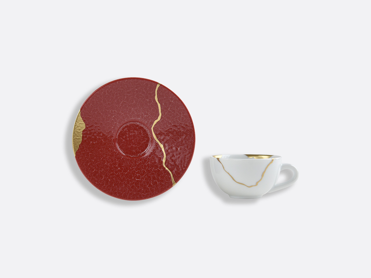 China Set of espresso cups and saucers 3.5 oz of the collection KINTSUGI Rouge Empereur | Bernardaud