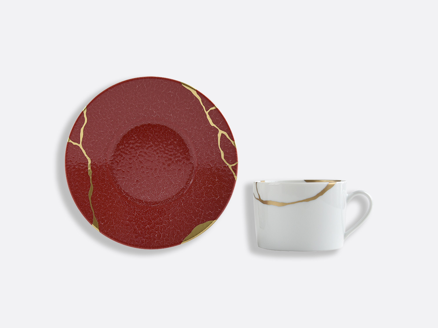 Coffret de tasses et soucoupes thé 15 cl Rouge Empereur - A l'unité en porcelaine de la collection KINTSUGI Rouge Empereur Bernardaud