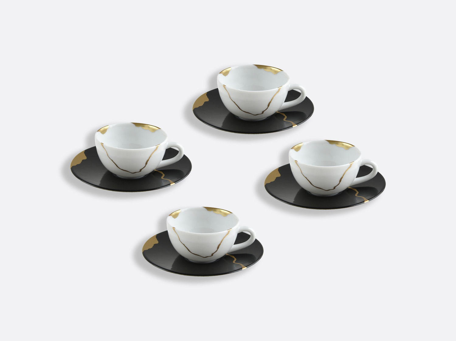 China Set of espresso cups and saucers 10 cl - Set of 4  of the collection KINTSUGI Charbon | Bernardaud