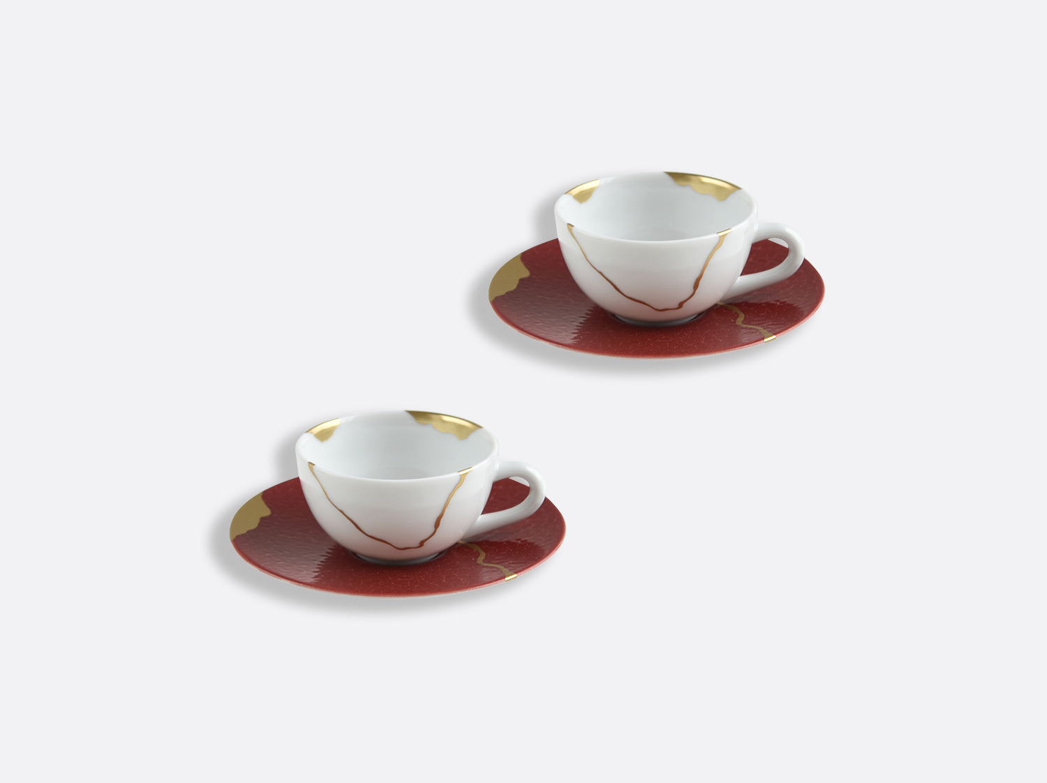 China Set of espresso cups and saucers 3.5 oz - Set of 2 of the collection KINTSUGI Rouge Empereur | Bernardaud