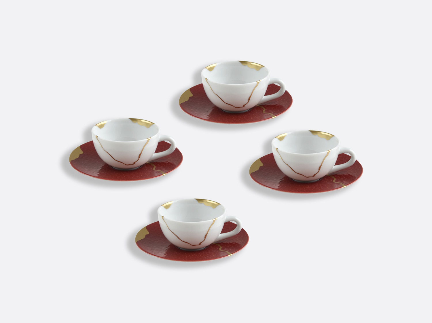 China Set of espresso cups and saucers 3.5 oz - Set of 4 of the collection KINTSUGI Rouge Empereur | Bernardaud