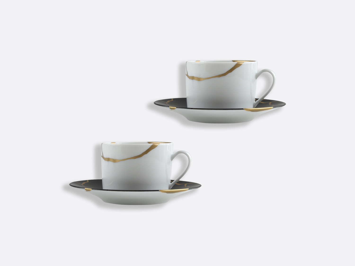 China Set of tea cups and saucers 5 oz Charbon - Set of 2 of the collection KINTSUGI Charbon | Bernardaud