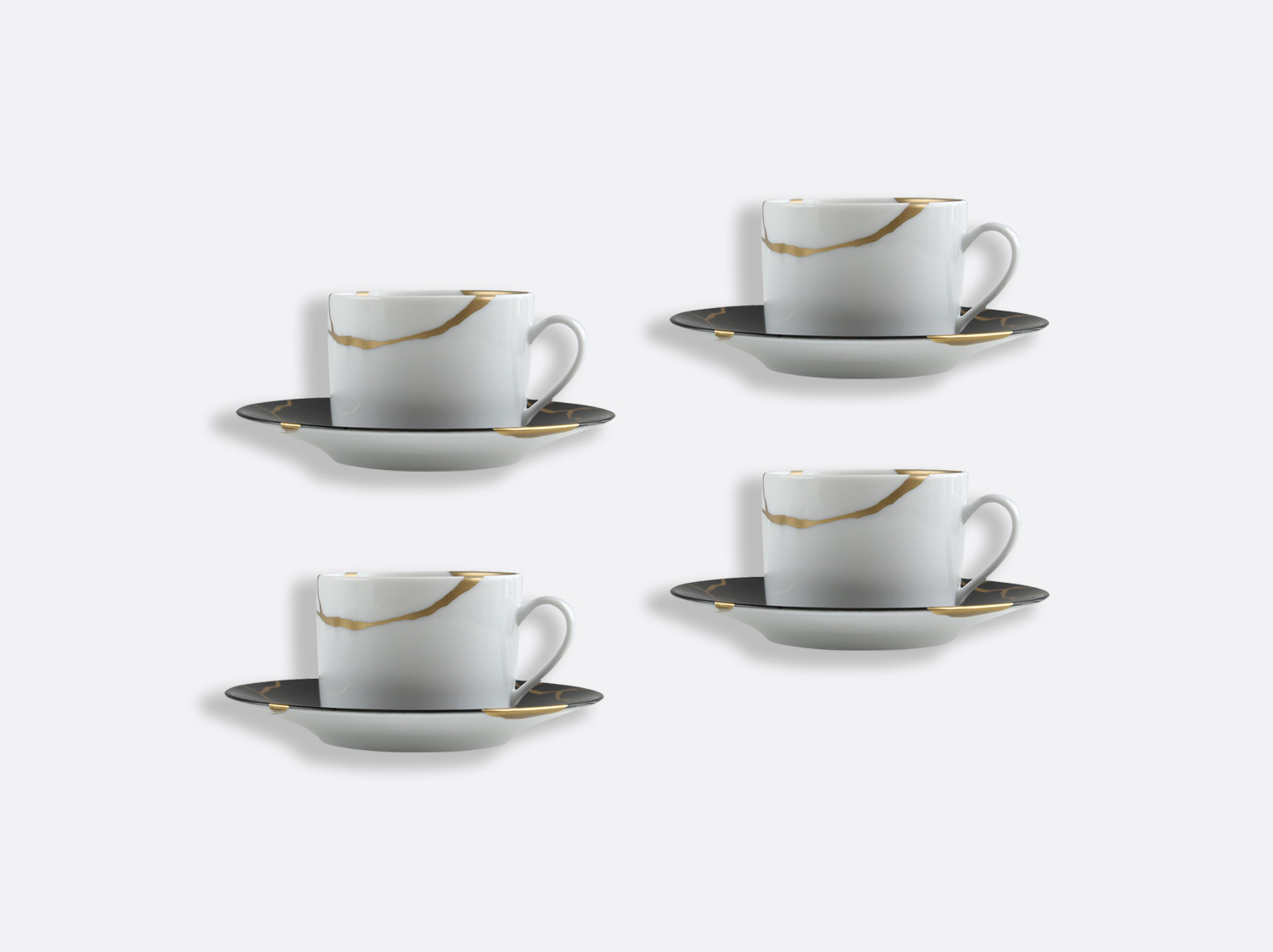 China Set of tea cups and saucers 15 cl Charbon - Set of 4 of the collection KINTSUGI Charbon | Bernardaud