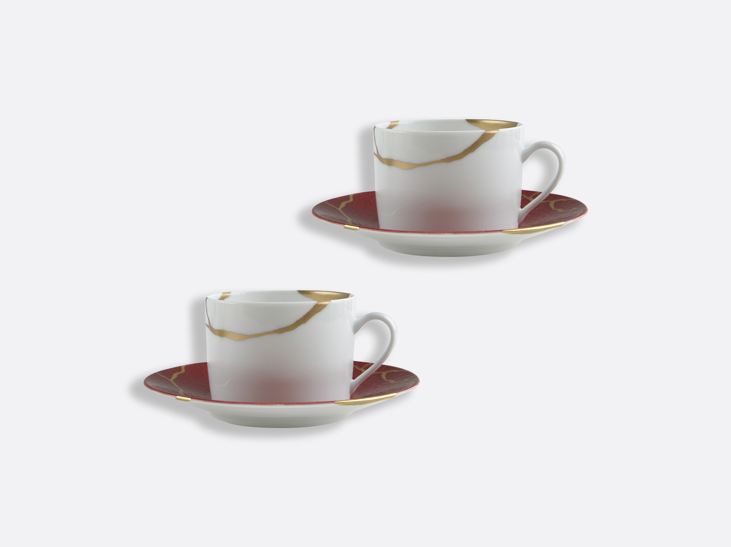 China Set of tea cups and saucers 5 oz Rouge Empereur - Set of 2 of the collection KINTSUGI Rouge Empereur | Bernardaud