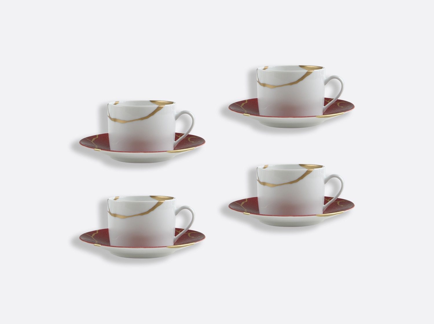 China Set of tea cups and saucers 15 cl Rouge Empereur - Set of 4 of the collection KINTSUGI Rouge Empereur | Bernardaud
