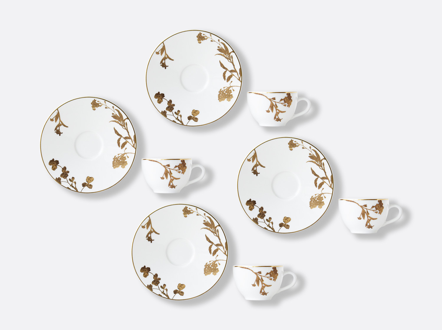 China Set of moka cups and saucers 3 oz - set of 4 of the collection Vegetal gold | Bernardaud